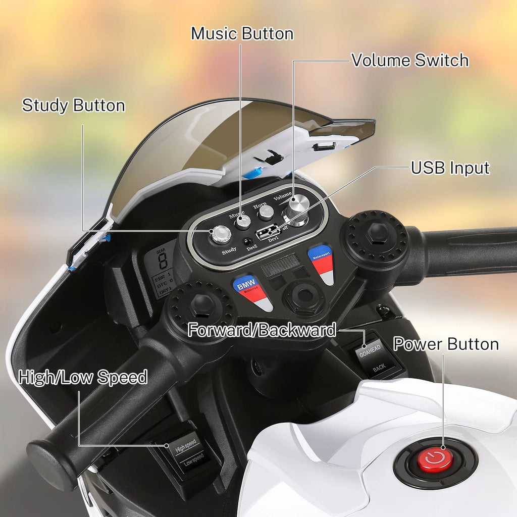 12V White 3 Wheels Kids Ride on Motorcycle D841778