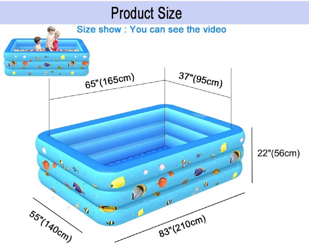Inflatable Pool, Thickened Kiddie Pool, BPA-Free, 6.9 x 5 x 1.8 ft, Blue D730332