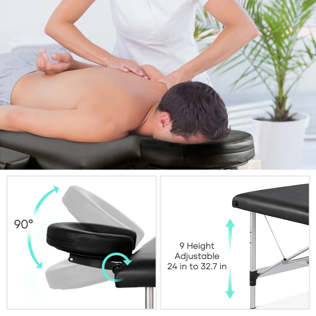 Portable 84 Inch Adjustable Folding Massage Table Black N447770