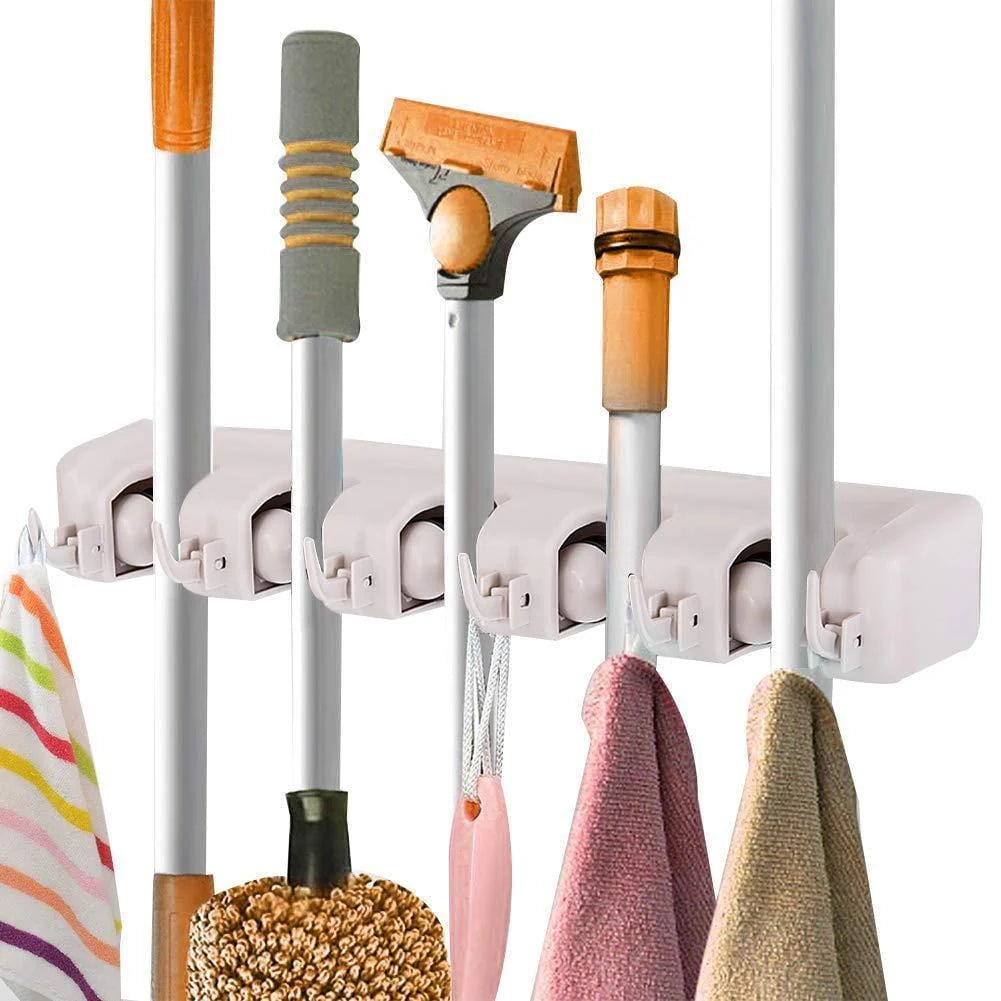 White Wall Mounted Mop & Broom Hanger D794