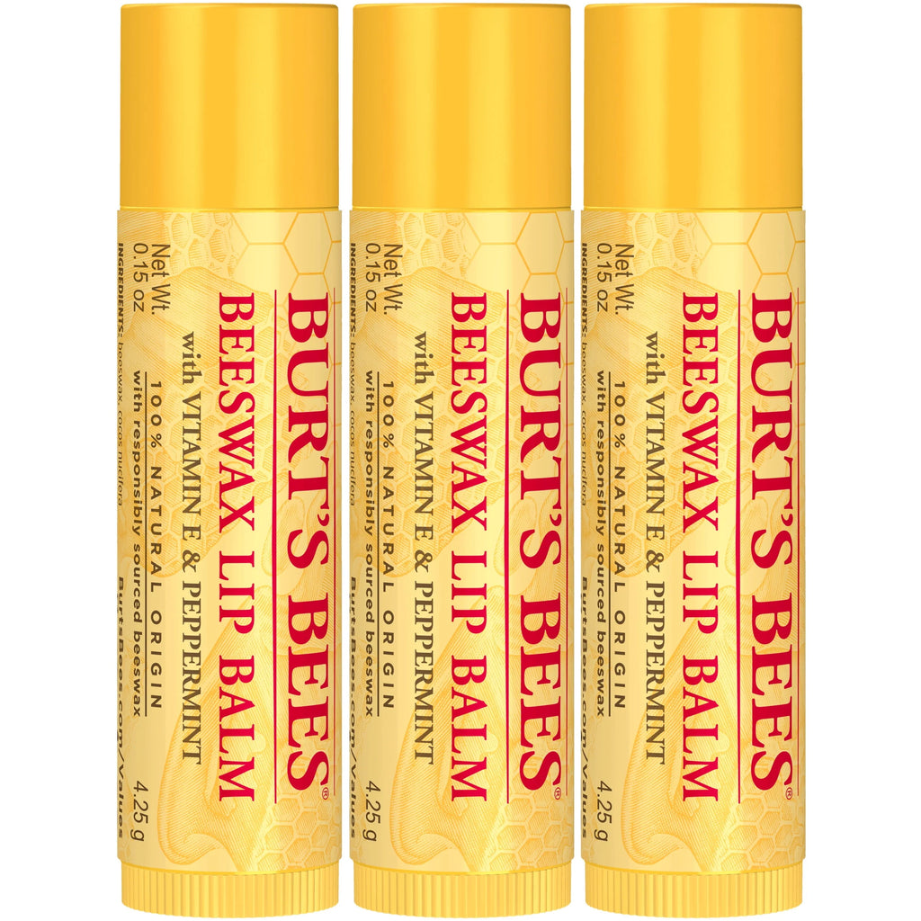 Moisturizing Lip Balm with Beeswax, Vitamin E & Peppermint Oil, 3 Count V27064