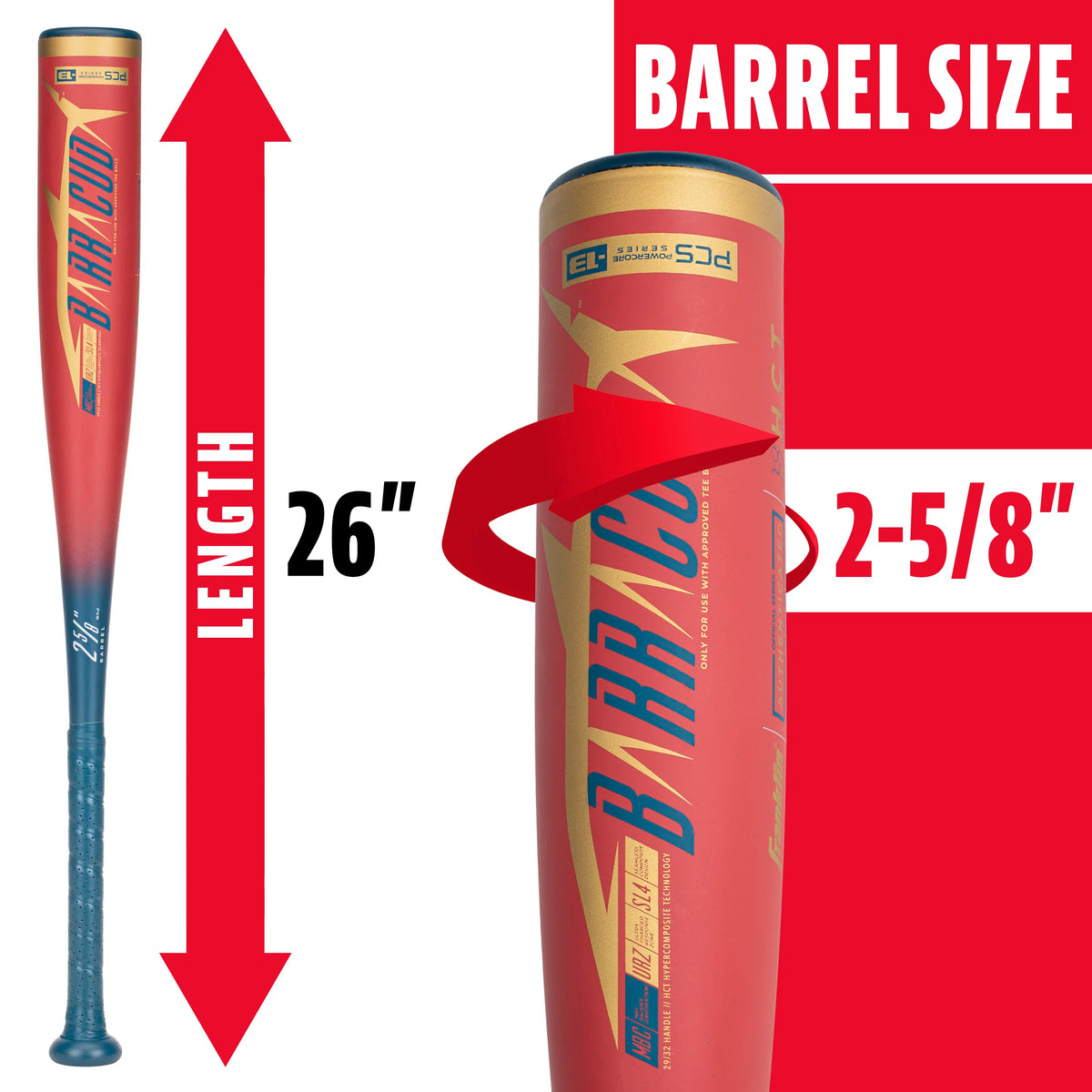 Kids Baseball Teeball Bat 26 Inches 13oz Metal Composite S225