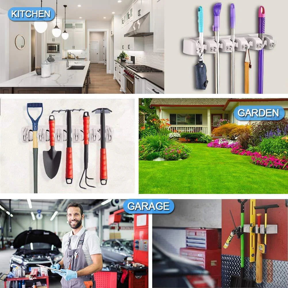 White Wall Mounted Mop & Broom Hanger D794