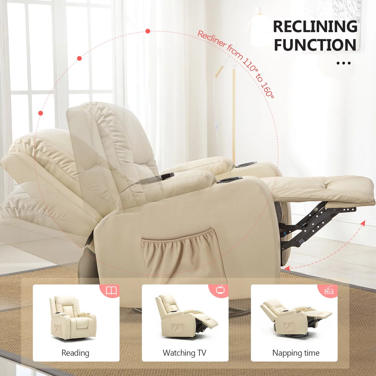 Black PU Leather Heated Massage Recliner Chair Y442