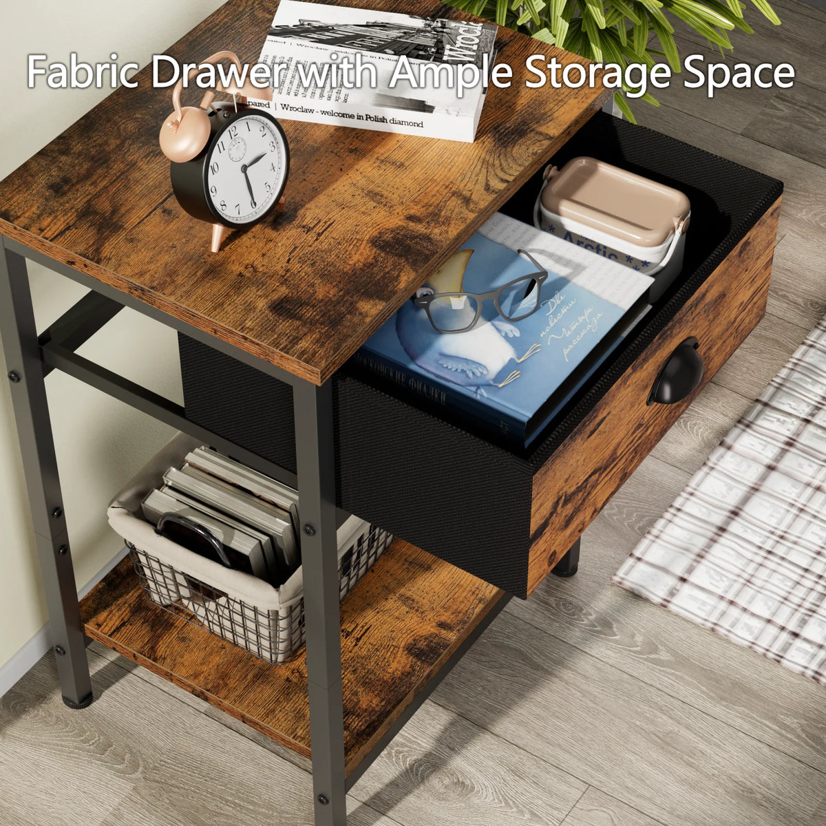 Set of 2 Nightstands with Fabric Drawer and Storage Shelf X840749