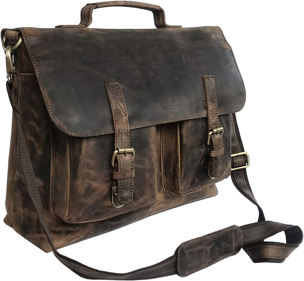 18 Inch Brown Leather Messenger Bag N799