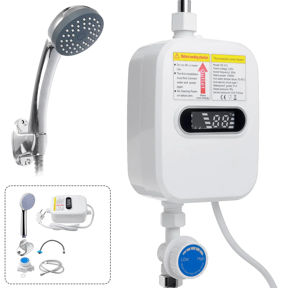 3500W Tankless Water Heater with Shower Head Set H790434