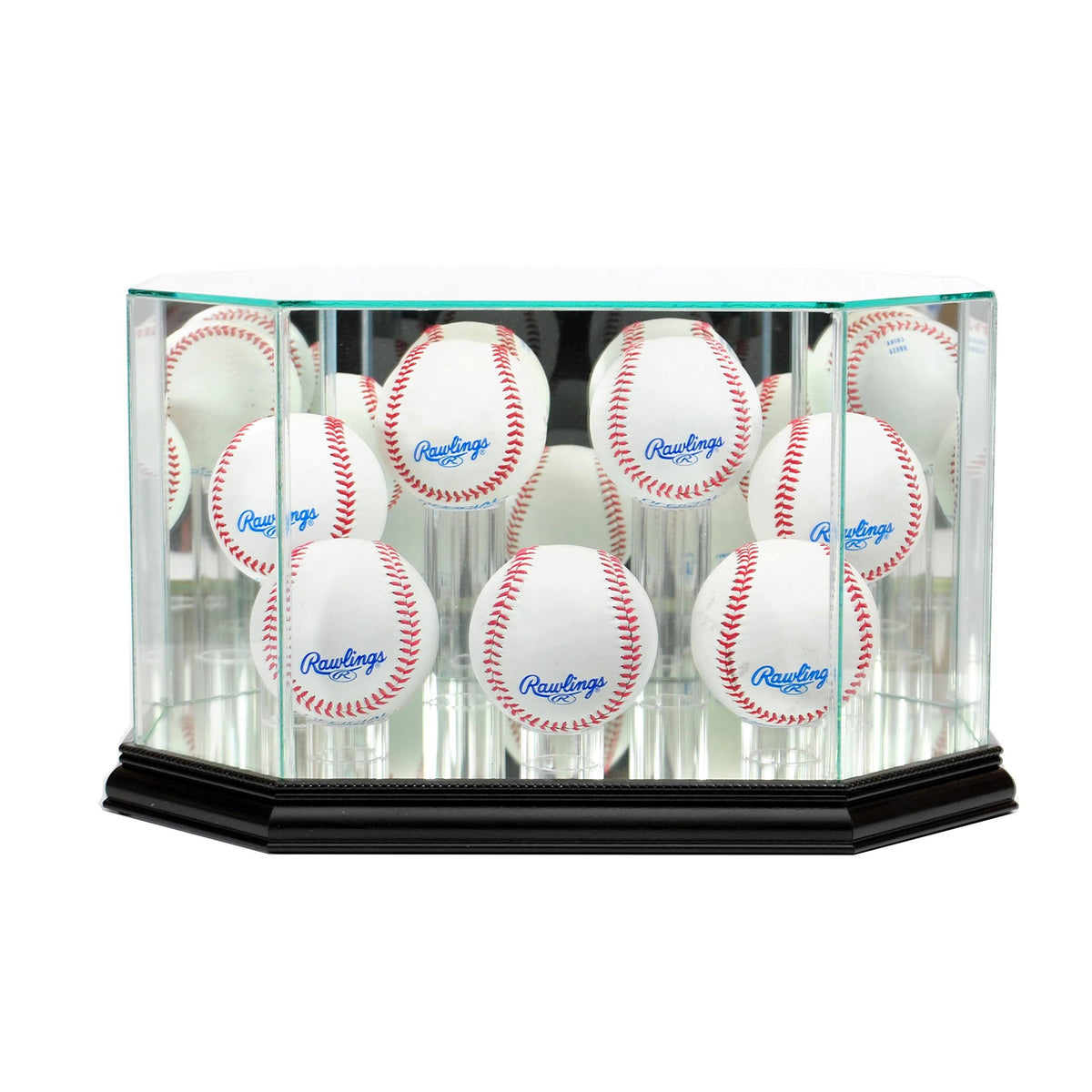 7 Baseball Display Case Octagon with Black Wood Y425