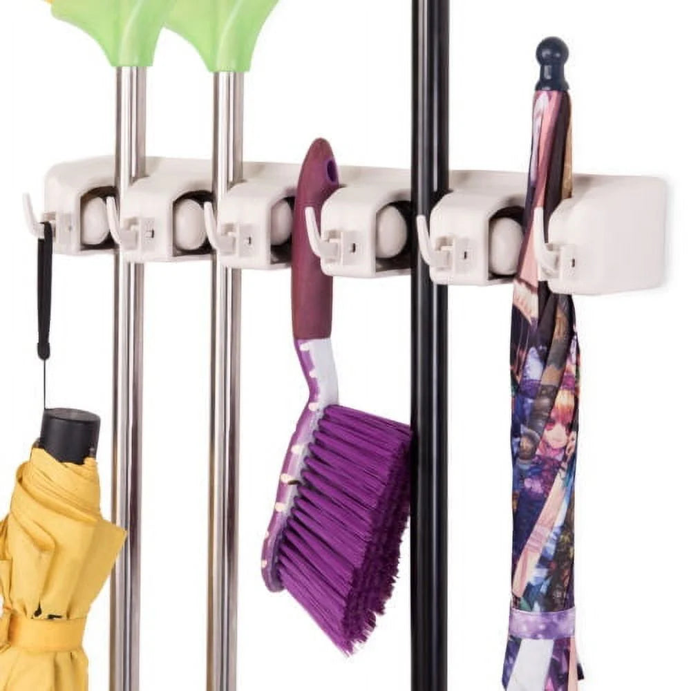 White Wall Mounted Mop & Broom Hanger D794