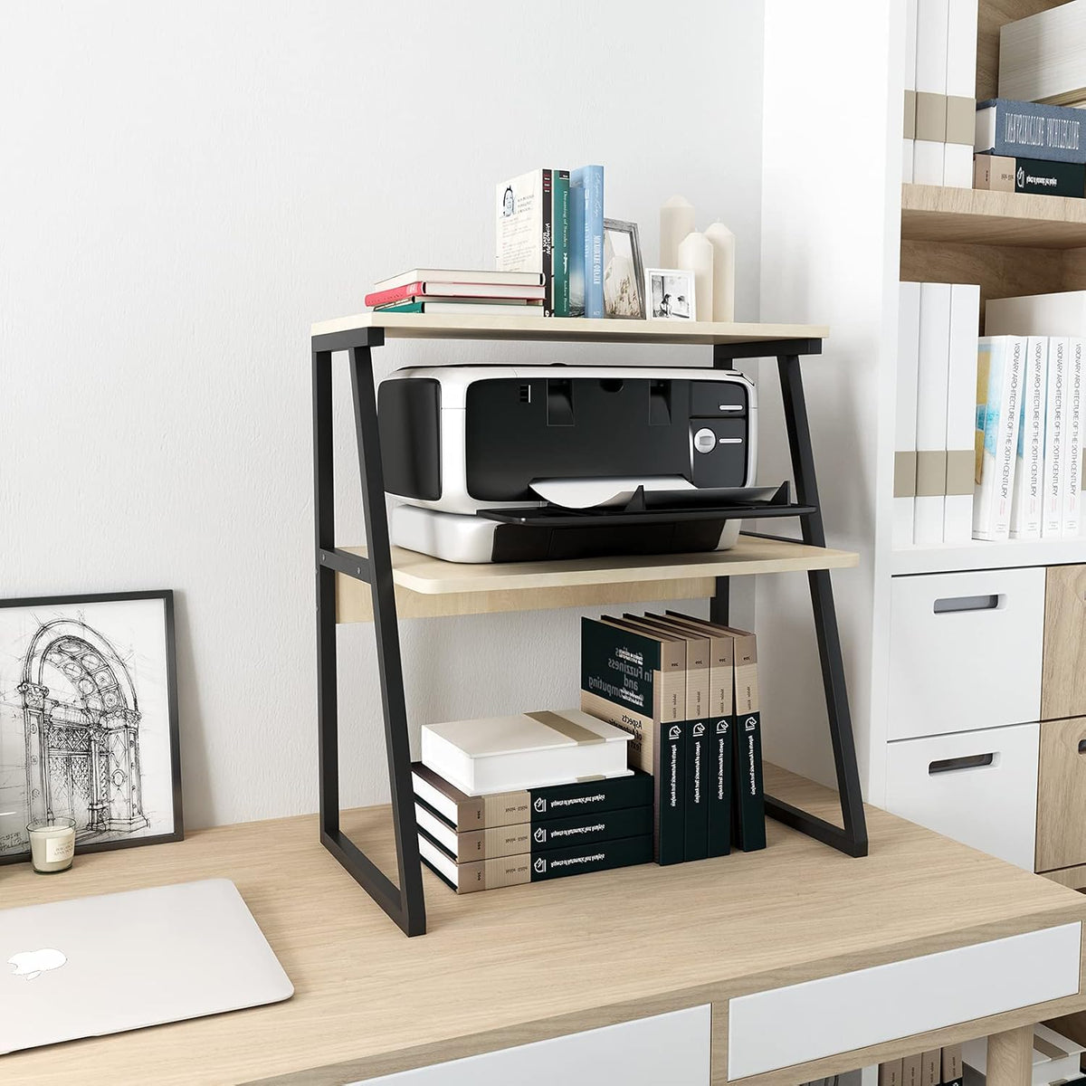 3-Tier Wood Printer Stand Desk Shelves J463687