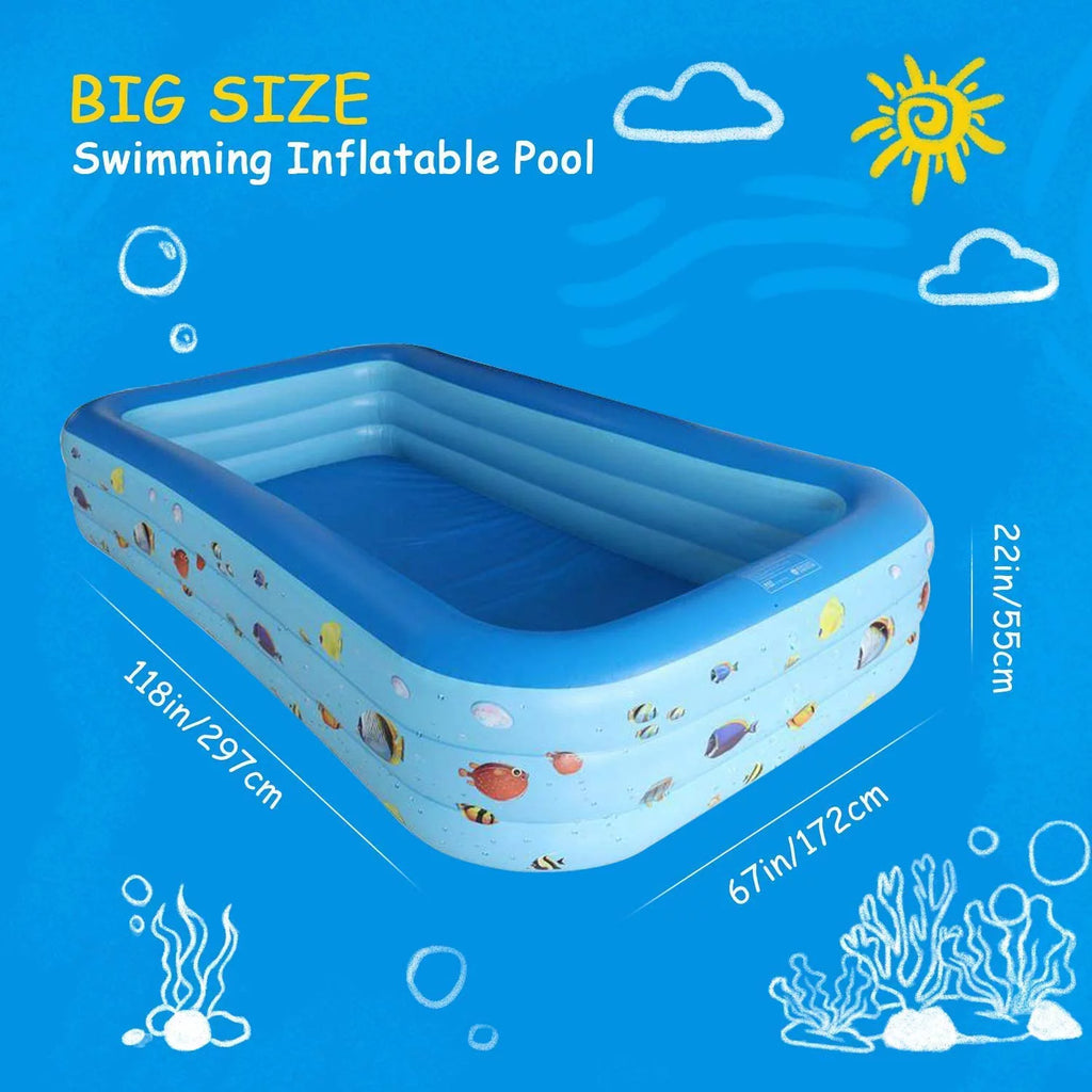 Inflatable Pool, Thickened Kiddie Pool, BPA-Free, 6.9 x 5 x 1.8 ft, Blue D730332