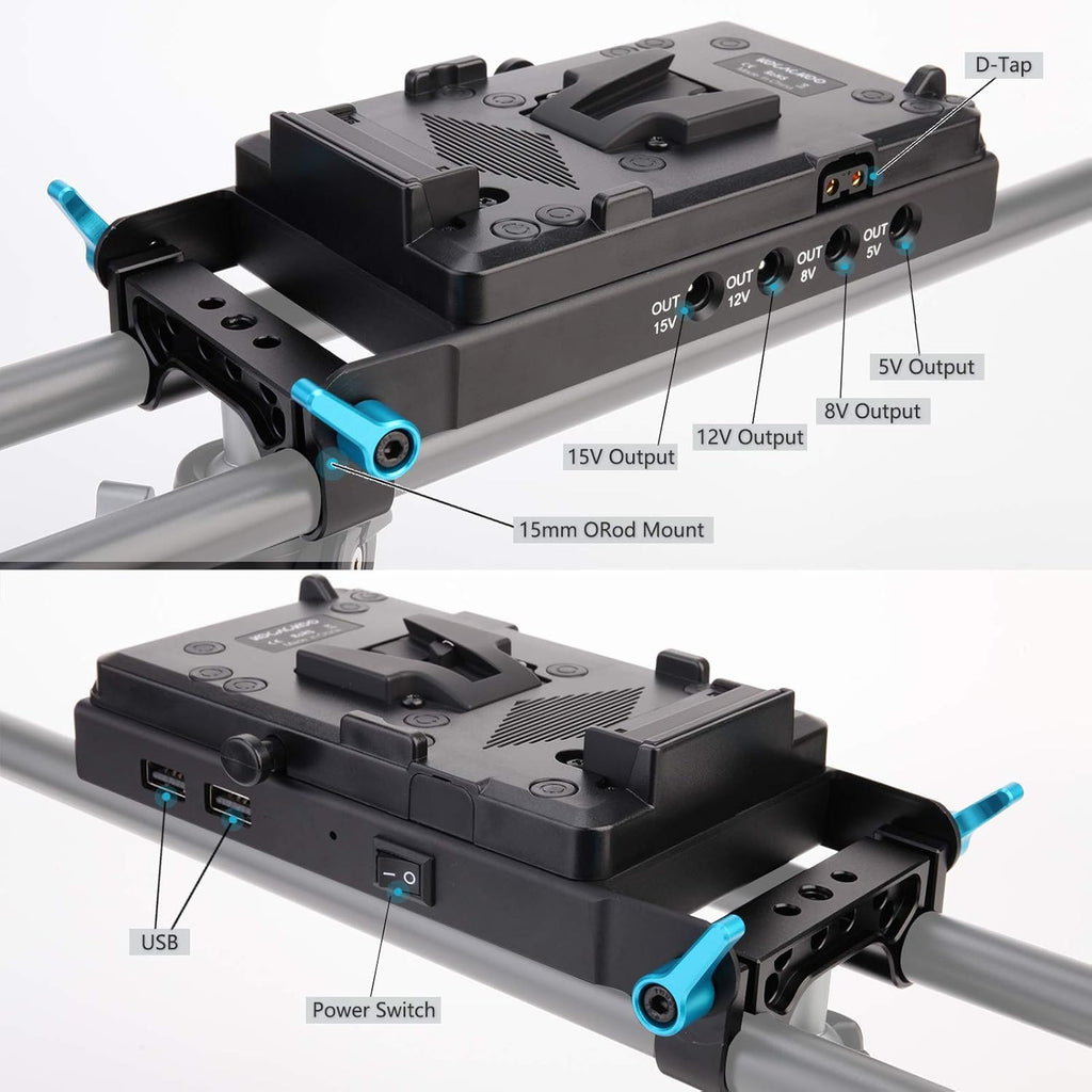 V-Mount Lock Battery Plate Power Supply Splitter Adapter with 15mm Rod Clamp N220502
