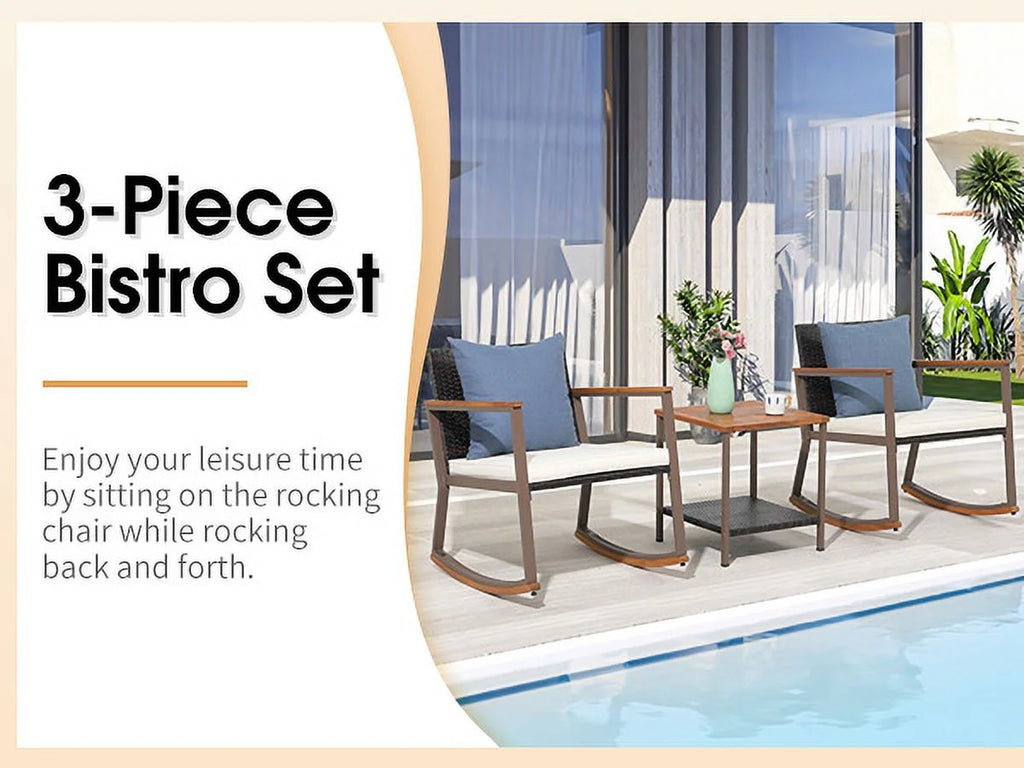 3 Piece Wicker Patio Bistro Set with Coffee Table and Cushions V7908