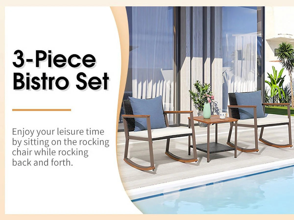 3 Piece Wicker Patio Bistro Set with Coffee Table and Cushions V7908