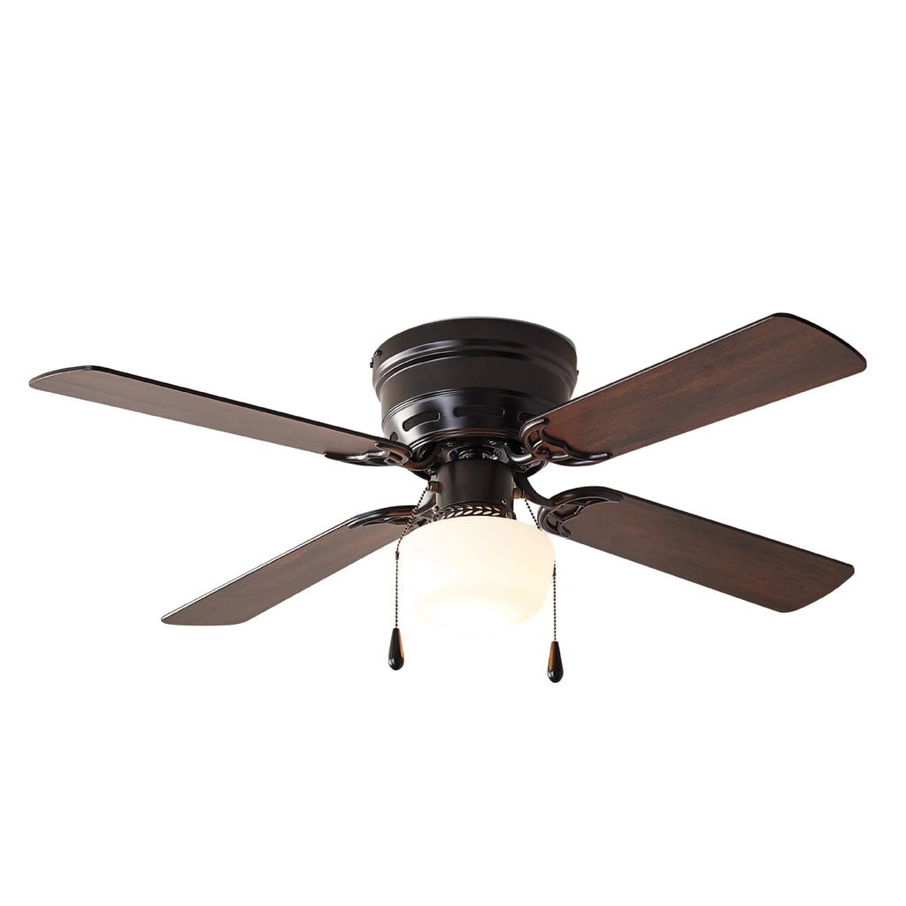 42 inch Hugger Indoor Ceiling Fan with Light Kit, Black, 4 Blades W443