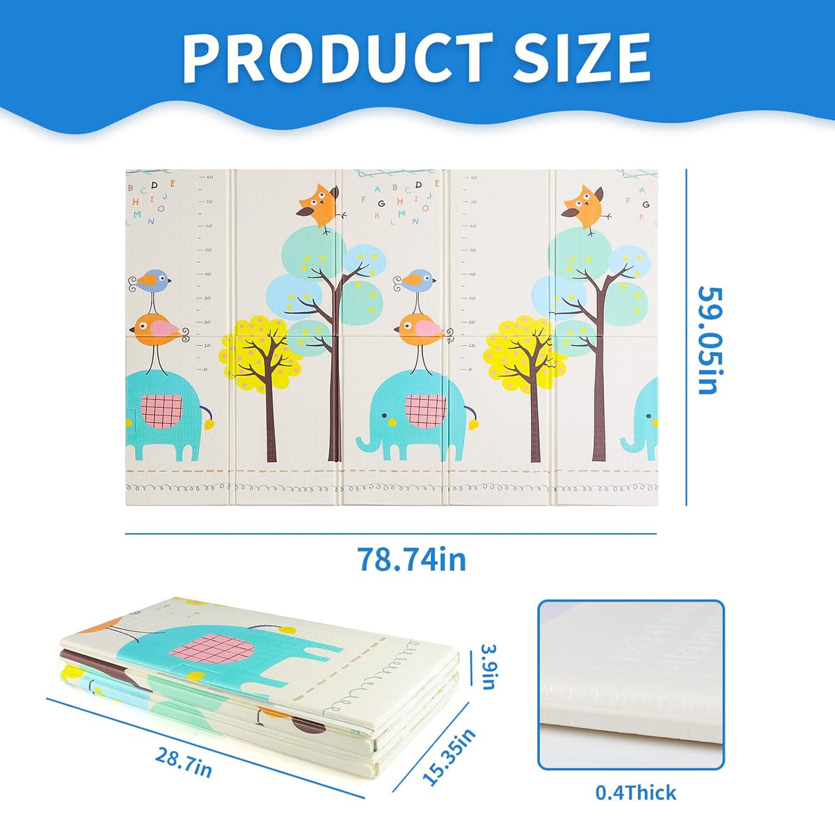 Reversible Foldable Waterproof Foam Baby Play Mat with Carry Bag A176510