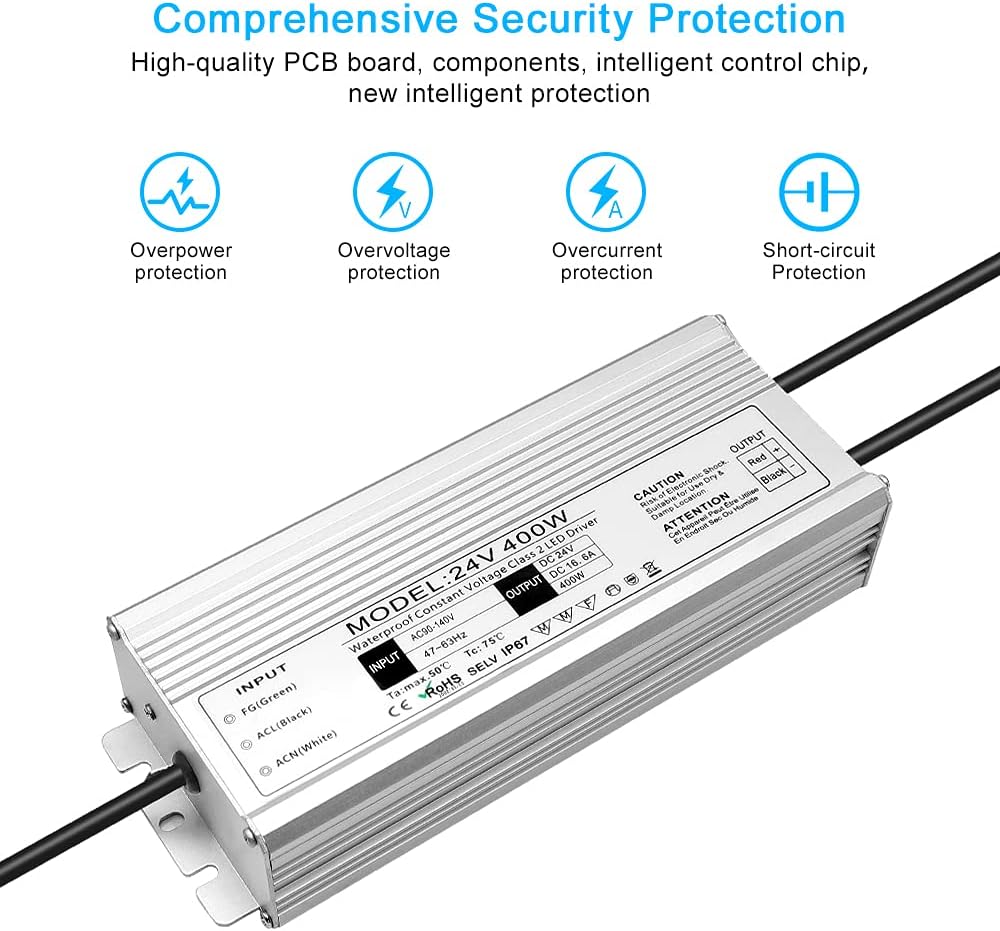 Waterproof IP67 400W 110V AC to 24V DC LED Power Supply L9965