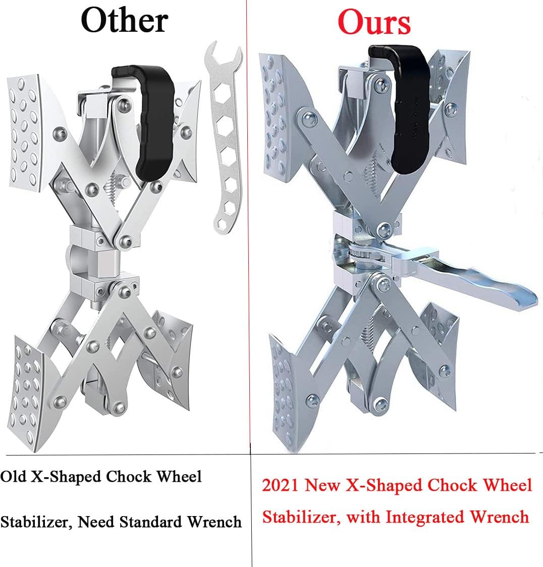 X-Shaped Wheel Chock Stabilizer with Integrated Wrench, 2 Sets Y290887