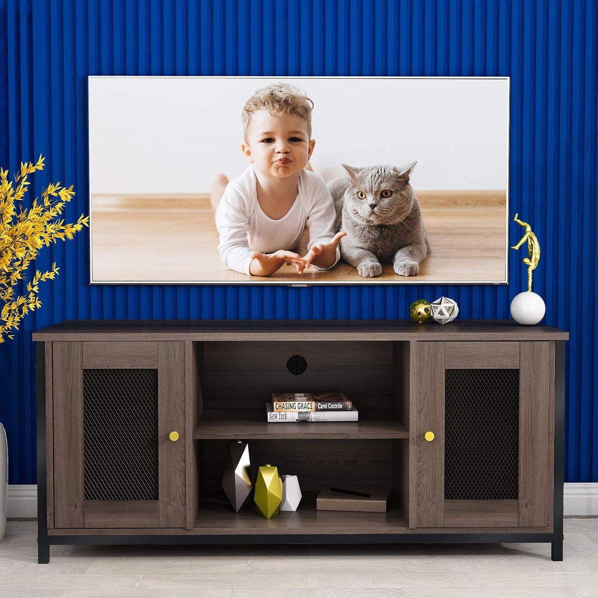 Brown Walnut Entertainment Center Stand with Storage P15440