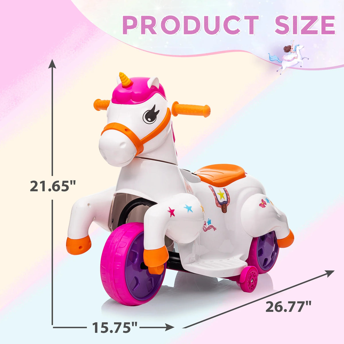 6V Unicorn Rocking Horse Toy Car with Music, Training Wheels J286