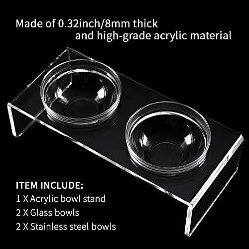 Acrylic Elevated Dog Cat Bowls with 2 Glass and 2 Stainless Steel Bowls J17917