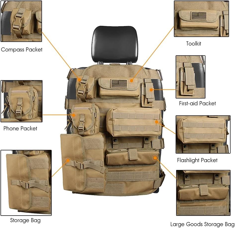 Universal Tactical Seat Cover with Multi Pockets Molle Seat Back Organizer M599