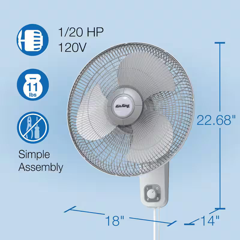 16 in. 3 Speed Oscillating Wall Mount Fan with Adjustable Head in Gray Z98414