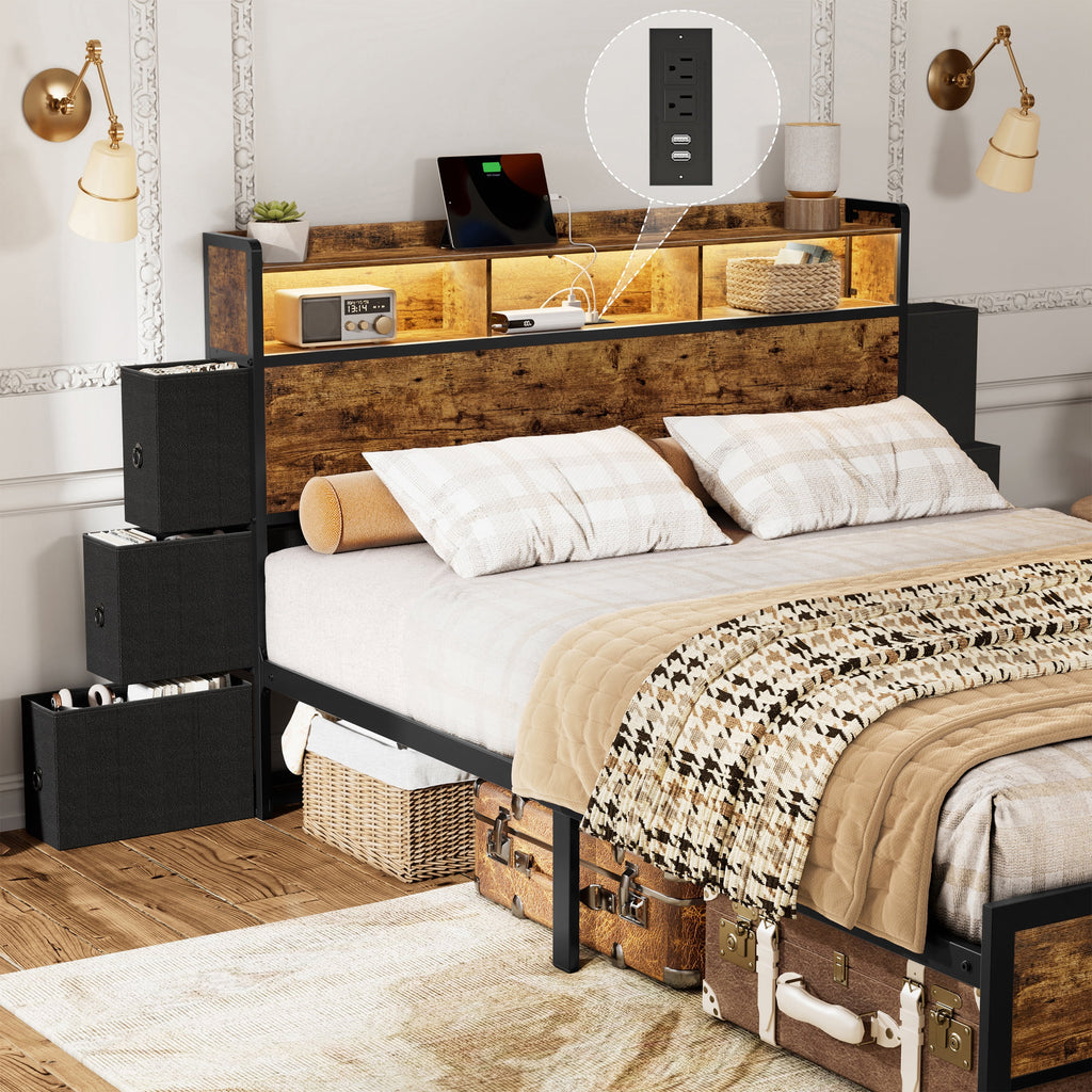 Queen Bed Frame with 6 Drawers Storage Headboard and USB Ports K8612