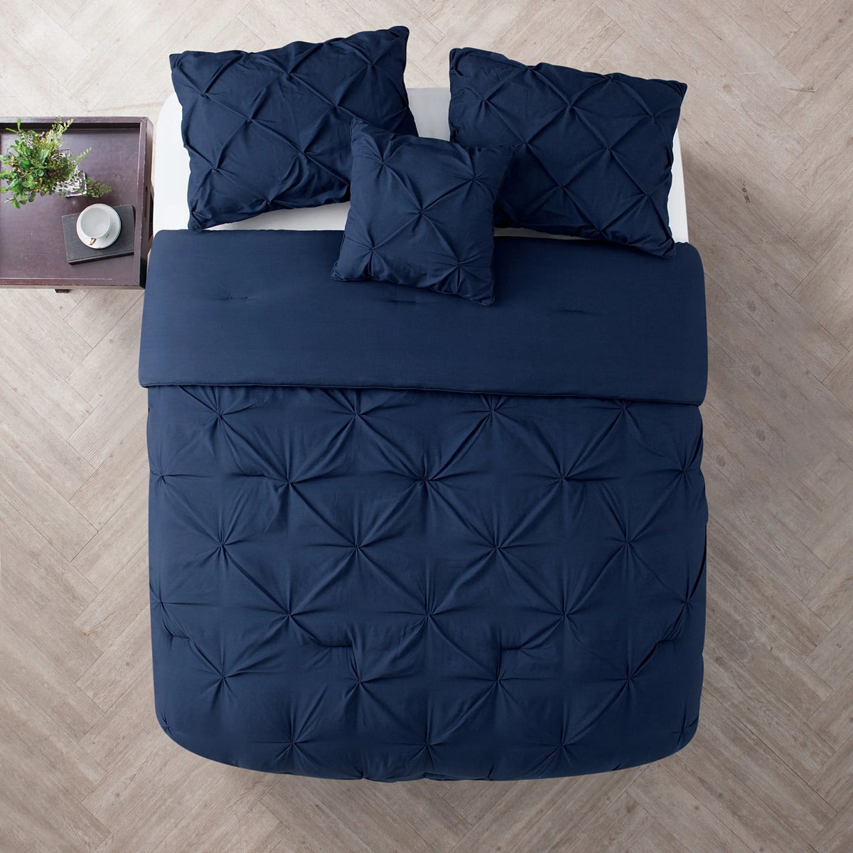 Navy Pintuck Comforter Set Queen U7233