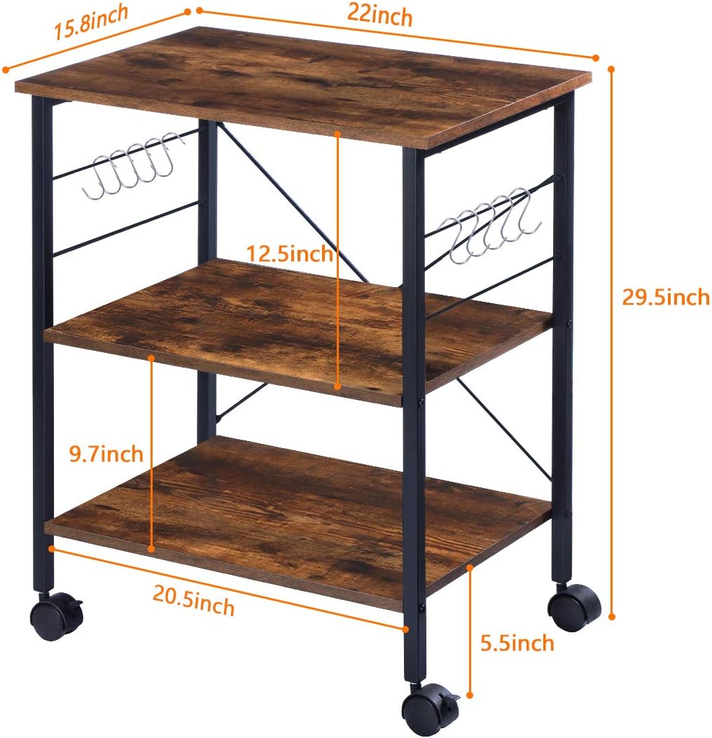 Rustic Brown 3-Tier Kitchen Cart with Wheels B178489