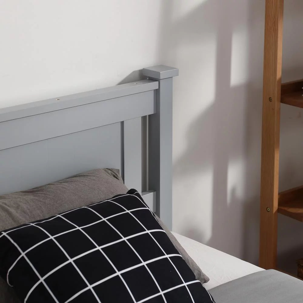 Gray Solid Pine Wood Twin Bed Frame with Headboard N996