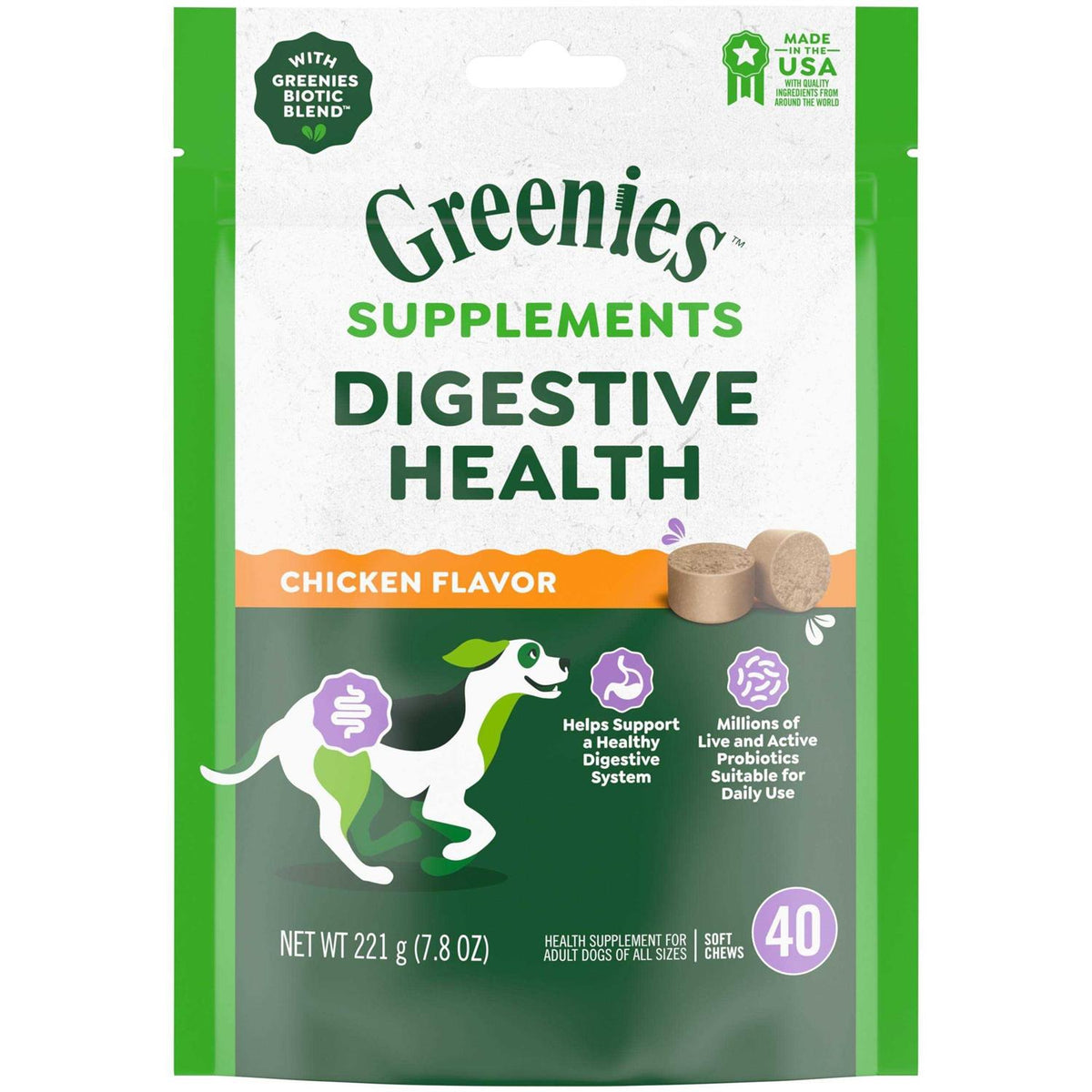 Probiotics Digestive Health Supplements for Dogs Chicken Flavor O70278