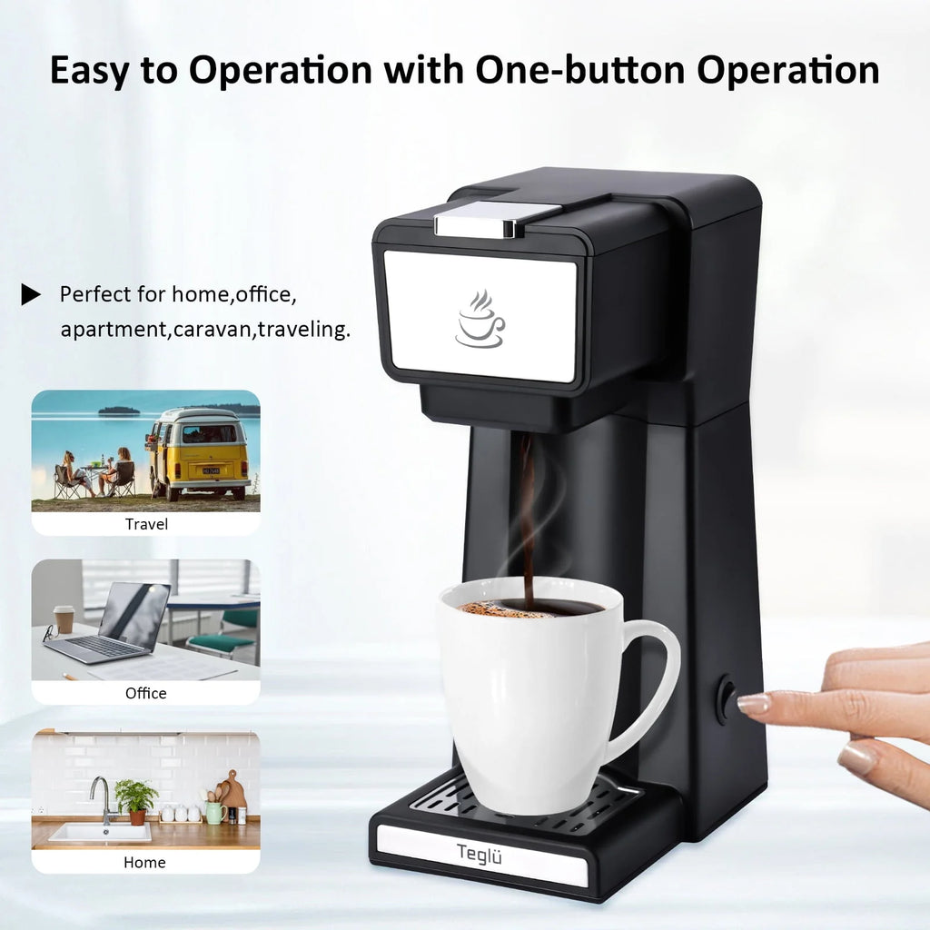 Slim Single Serve Coffee Maker 2 in 1, 14 Oz, Black L484