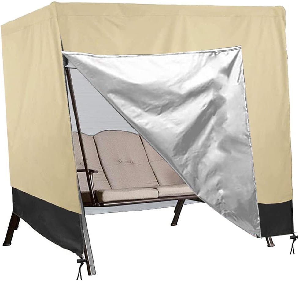 420D Waterproof Patio Swing Cover 87 x 60 x 72 Beige Black A5082