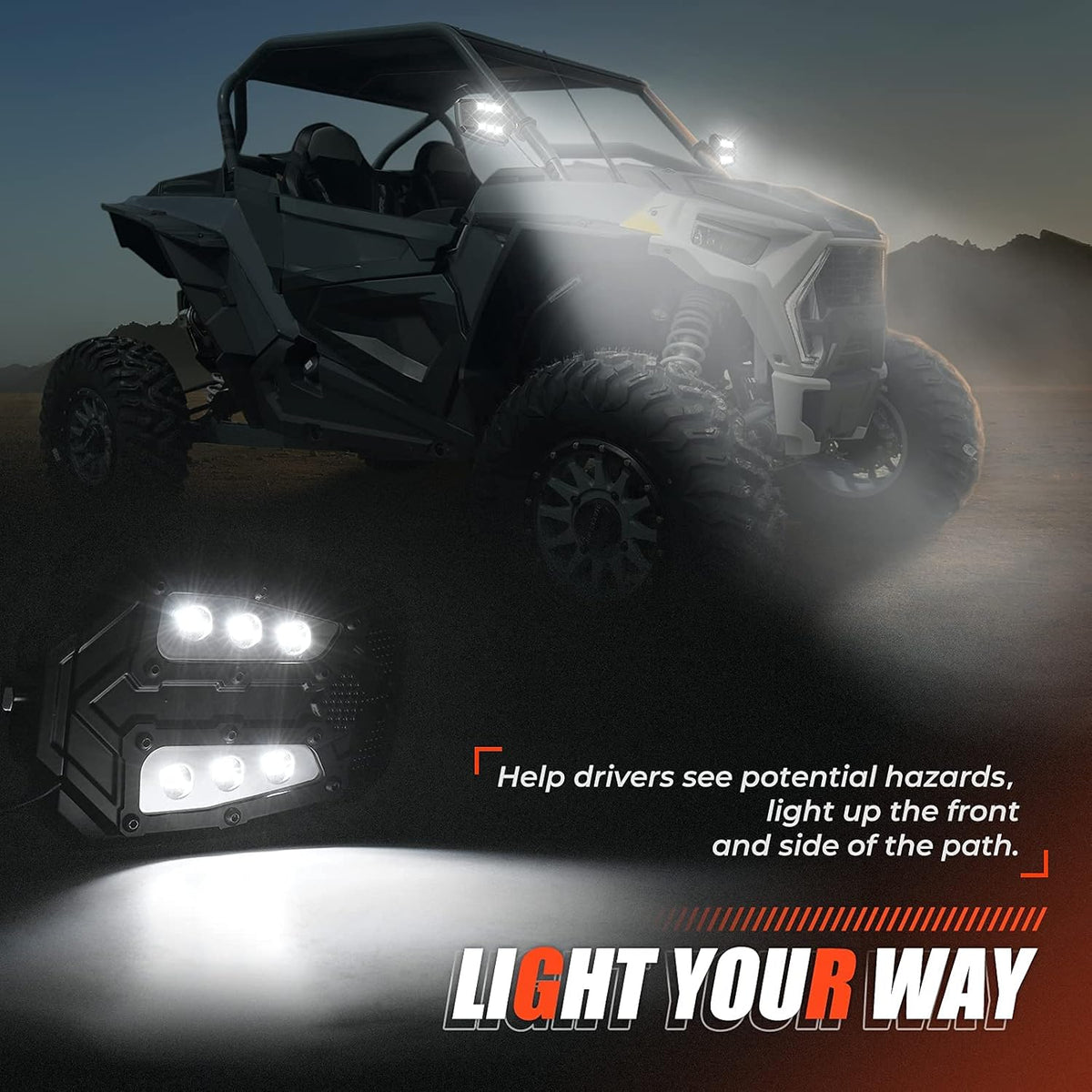 UTV Side Rear View Mirrors with Lights B4126