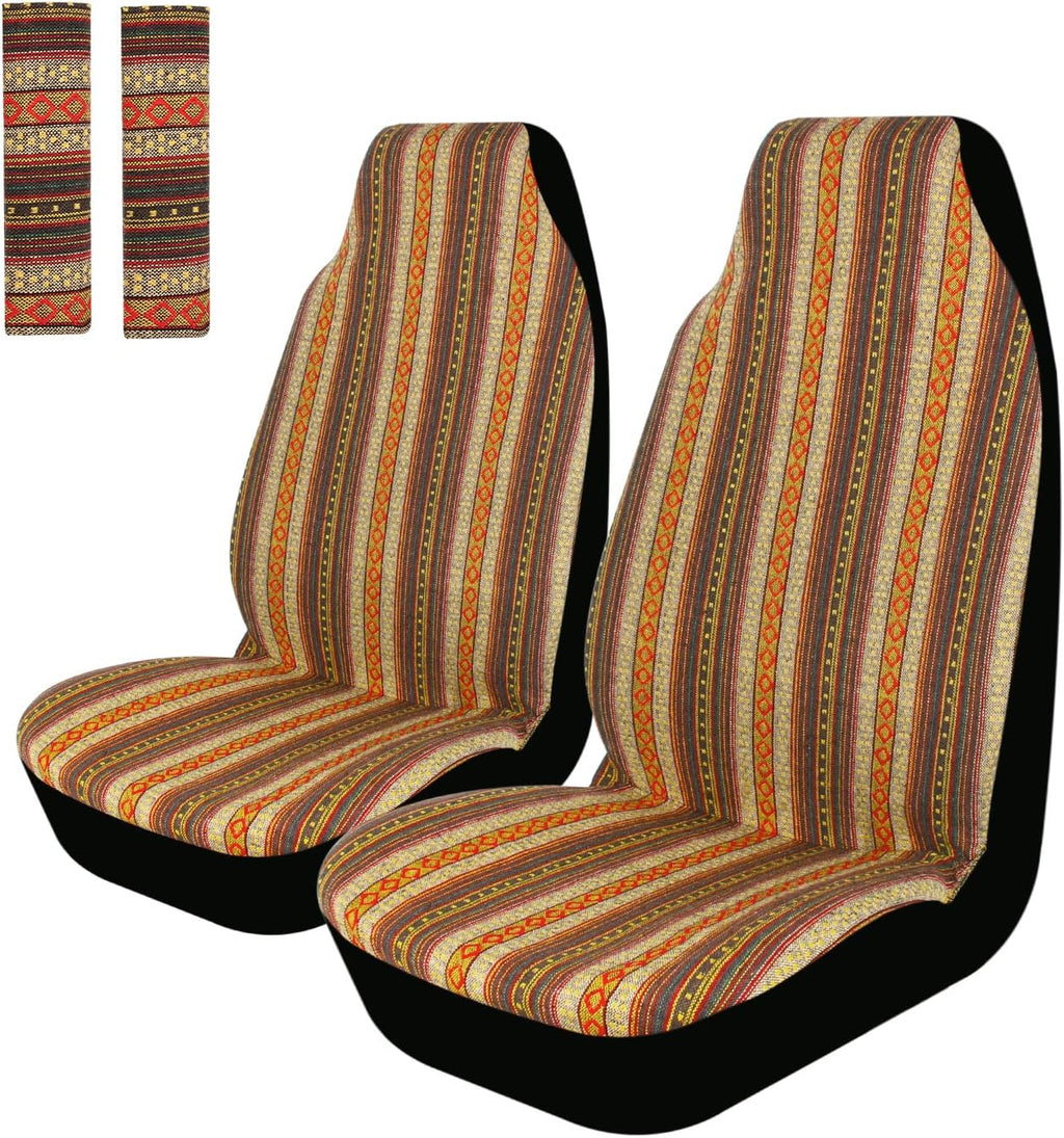Colorful Stripe 4pc Front Seat Covers with Seat-Belt Pad Protectors K971