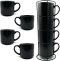 Matte Black Stackable Coffee Mugs with Rack T993035