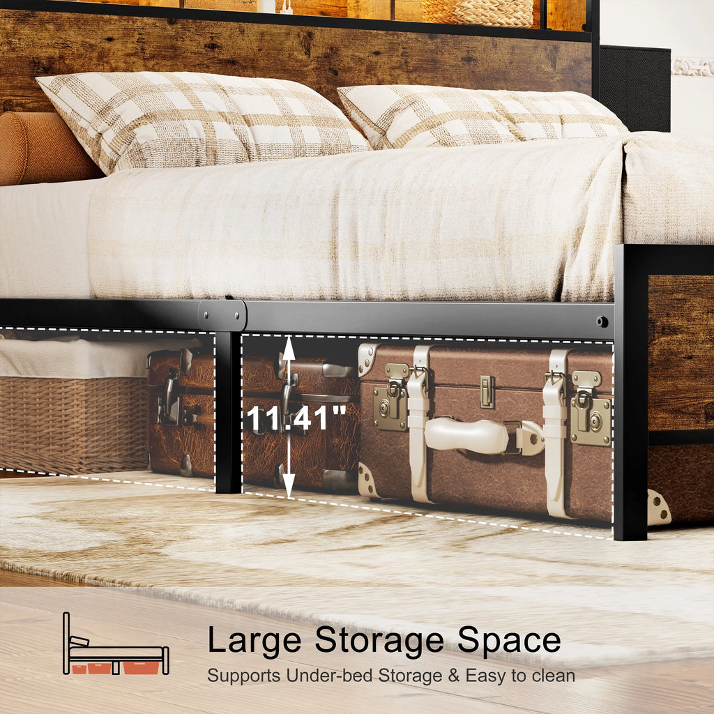 Queen Bed Frame with 6 Drawers Storage Headboard and USB Ports K8612