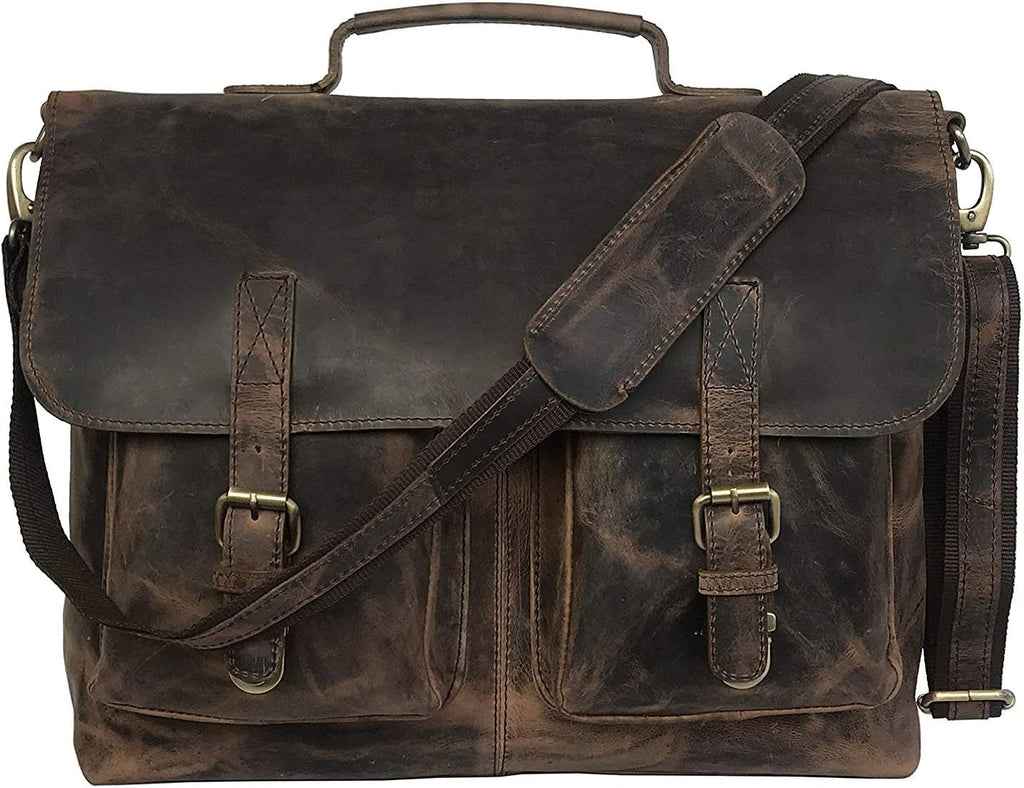 18 Inch Brown Leather Messenger Bag N799