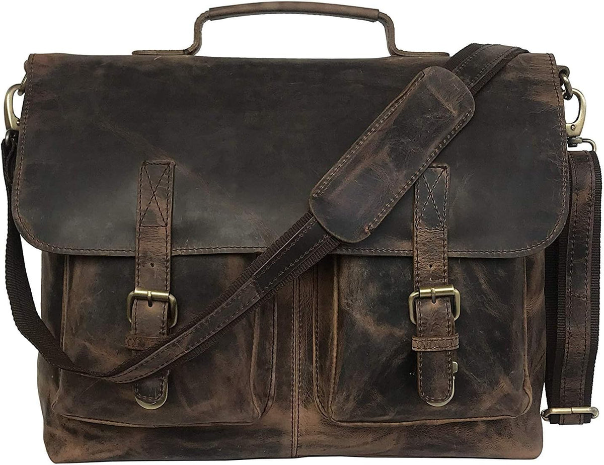 18 Inch Brown Leather Messenger Bag N799