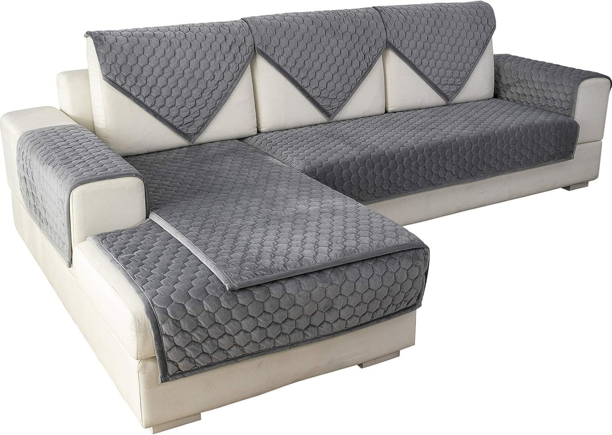 Velvet Sectional Sofa Covers 36 x 82 Inch Light Gray Q493
