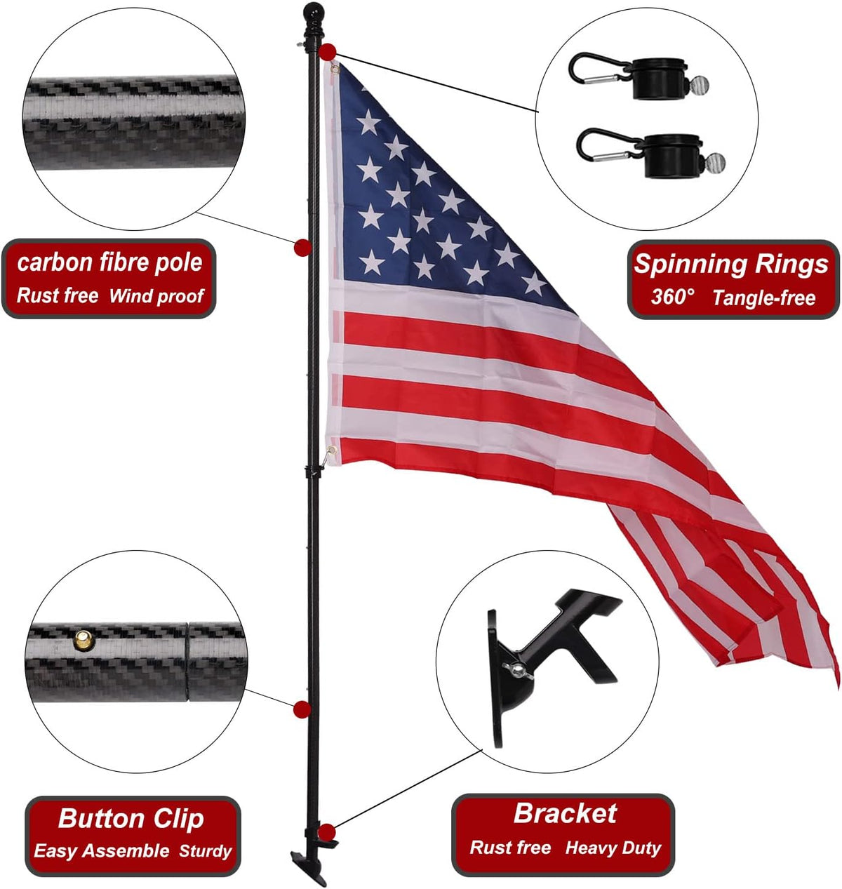 Carbon Fiber Flag Pole Kit with 3x5 Flag Y653931