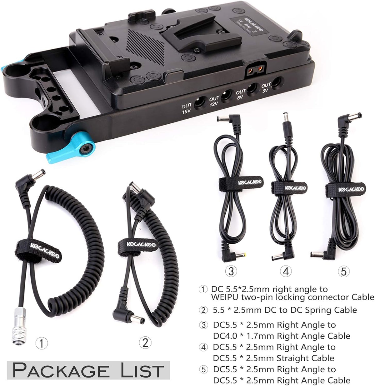 V-Mount Lock Battery Plate Power Supply Splitter Adapter with 15mm Rod Clamp N220502