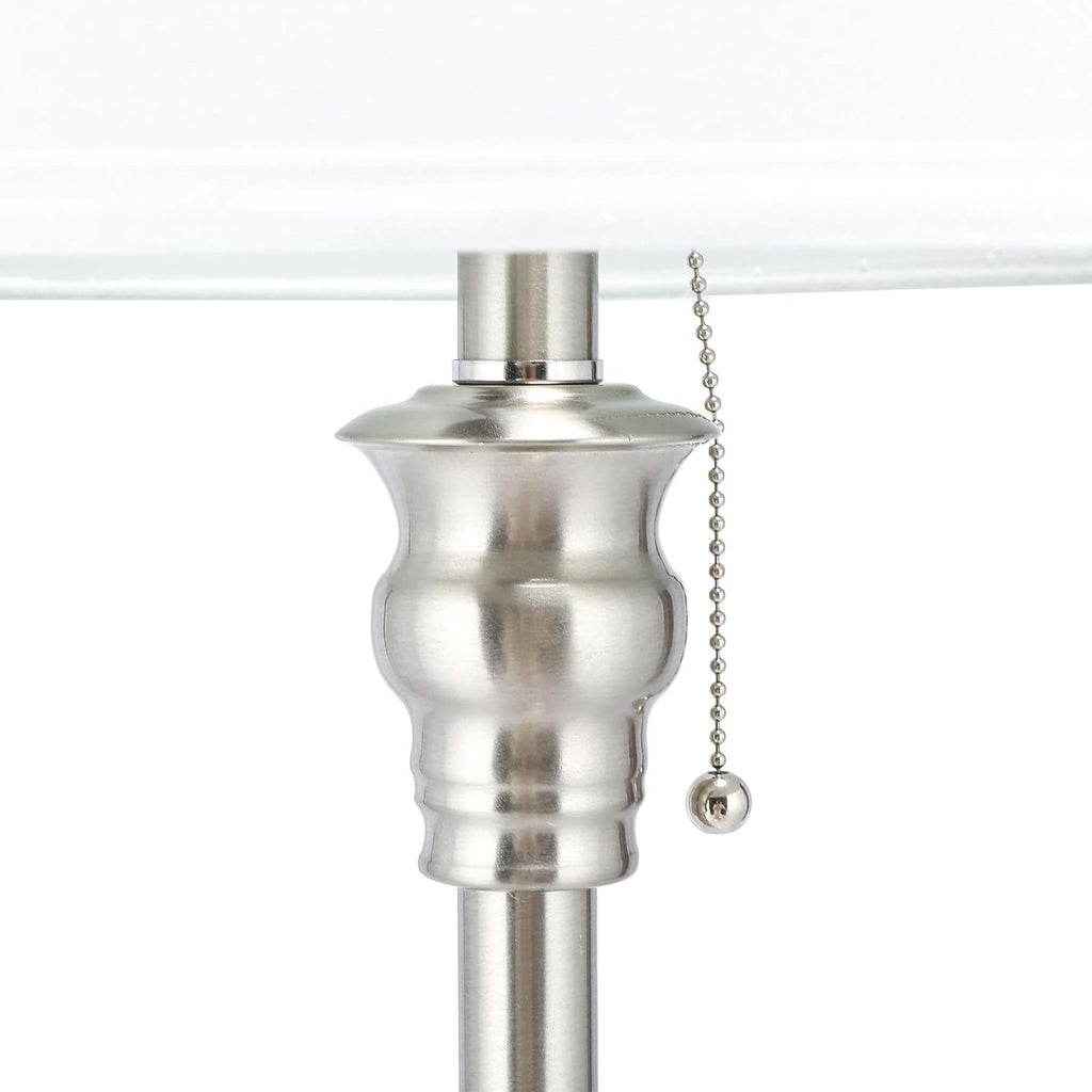 3 Lamp Set with White Fabric Shade Table and Floor Lamp Steel Finish M7261