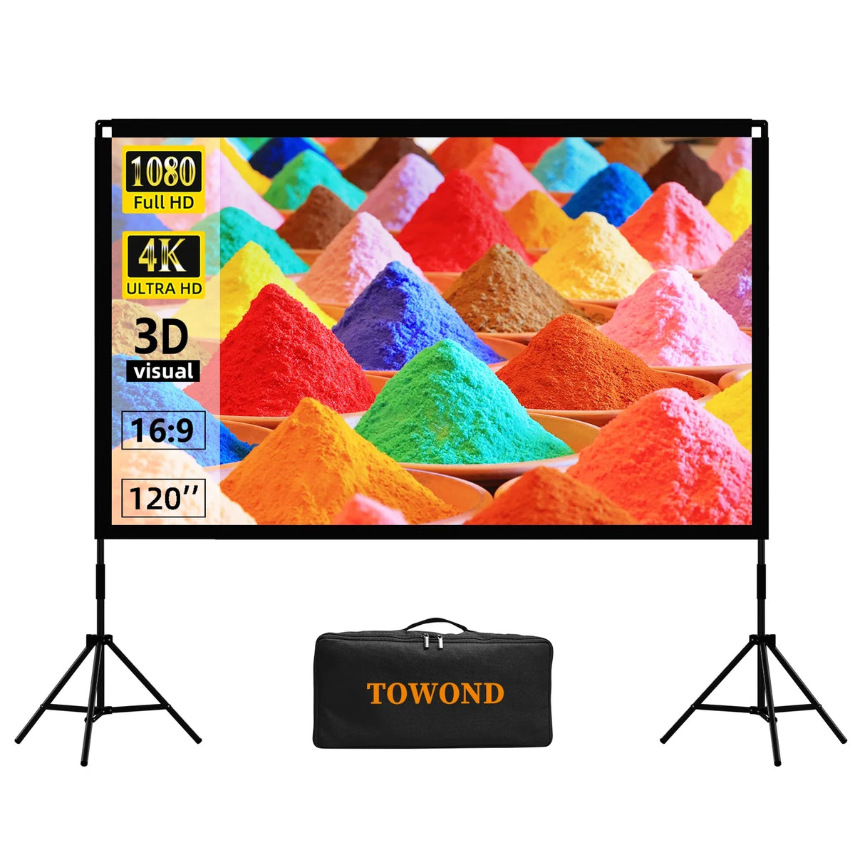 120inch 16:9 4K Wrinkle-Free Projector Screen with Stand and Carry Bag D90400