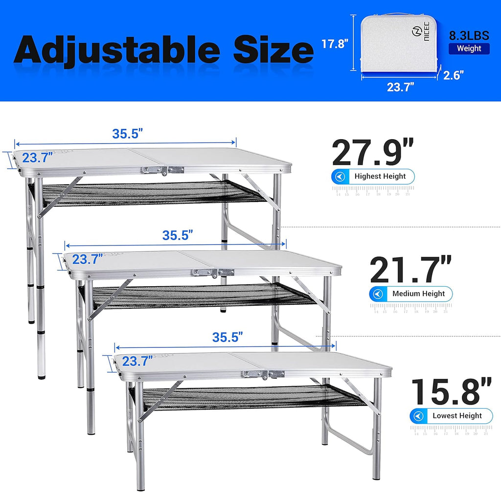 Folding Card Table Adjustable Height Portable Aluminum I4976