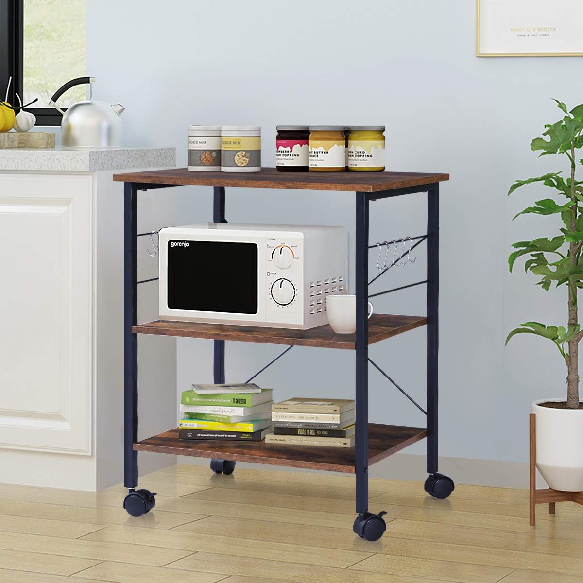 Rustic Brown 3-Tier Kitchen Cart with Wheels B178489