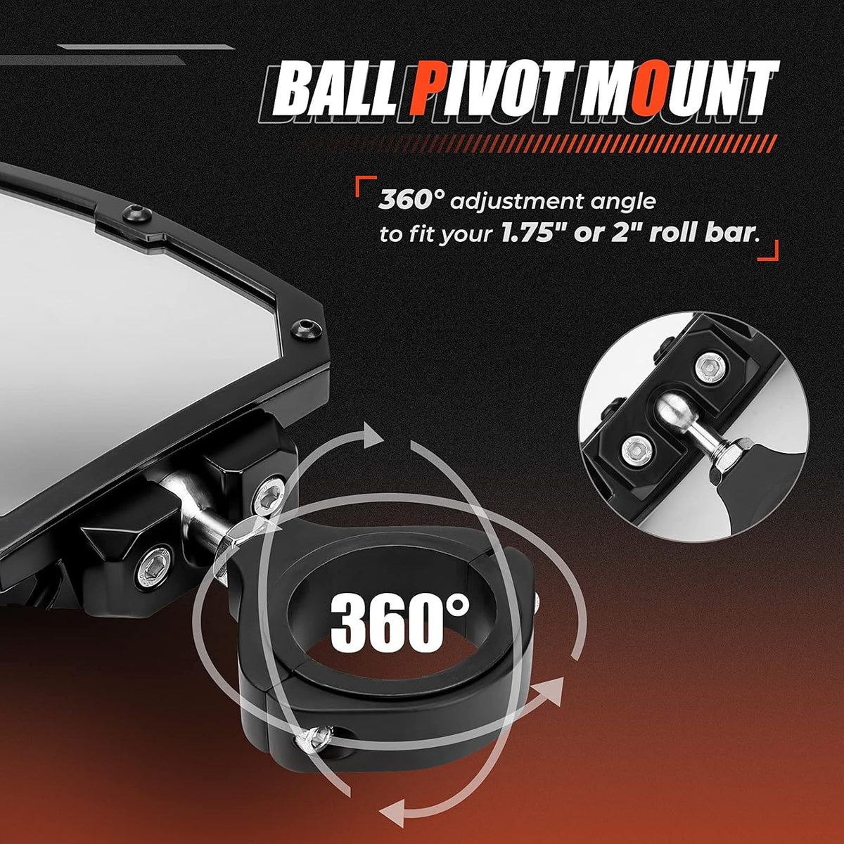 UTV Side Rear View Mirrors with Lights B4126