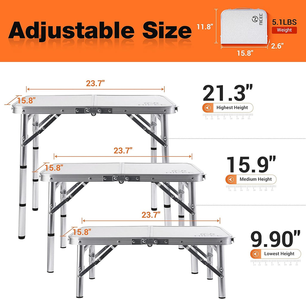 Folding Card Table Adjustable Height Portable Aluminum I4976