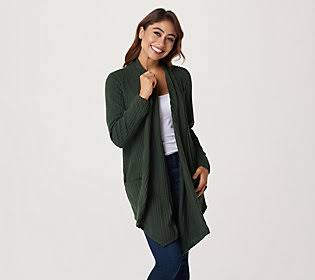Dark Green Rib Long Sleeve Cardigan Q762